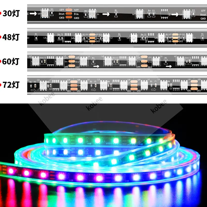 5m címezhető WS2811 LED Csík Szalag 30/48/60/72leds/m Okos 5050 RGB pixel rugalmas Fény, Bár a Külső IC IP30/65/67 Kép 0