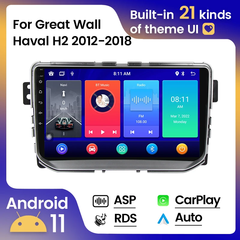 Autó Rádió Sztereó A Nagy Fal Haval H2 2012-2018 2DIN Android 11 8G 128G Multimédia Lejátszó GPS Navigációs Carplay+Auto WIFI Kép 0