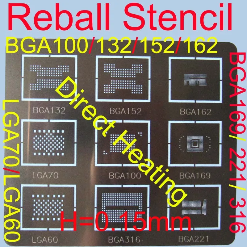 Reballing a BGA132\152\162\169B\221\316\100,LGA70\ LGA60.Reballing Stencil,IC Rework készletek,Tömb Reballing,Vastag 0.15 mm Kép 0
