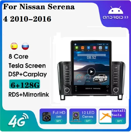 Tesla Android 11 8+128G autó rideo sztereó Nissan Serena 4 2010-2016 gps navigátor 360 kamera IPS RDS multimédia rendszer Kép 0