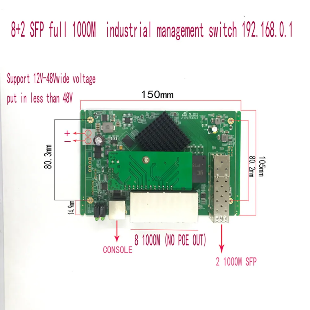 IP-Menedzsment 8-port 10/100/1000Mbps ipar PoE Ethernet Kapcsoló Modul Sikerült Kapcsoló Modul, 2 Gigabit SFPswitch Kép 1