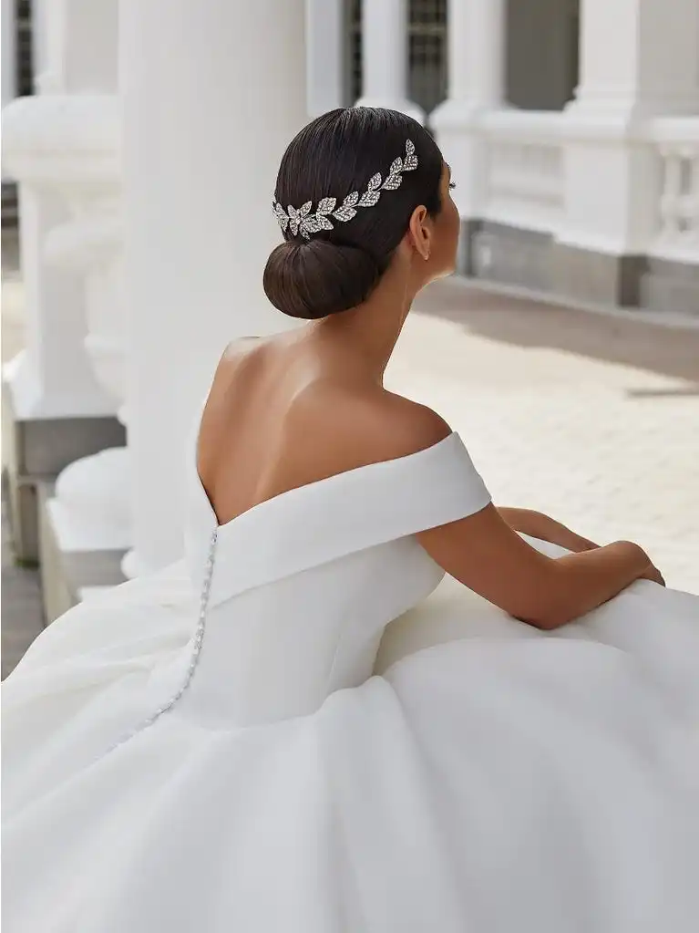 Hercegnő Folt Esküvői Ruha V-Nyakú Gomb Egyszerű, Ki Vállán Egy-Line Formális Ruha Kecses Vestidos Kézzel Készített Kép 2