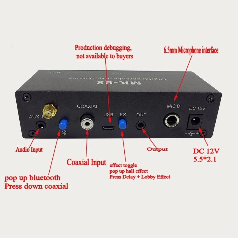 MK-88 6,5 mm-es Karaoke Mikrofon, effekt Bluetooth Koaxiális Dekóder Sztereó Preamplifier Audio Erősítő Keverő-Testület Kép 2