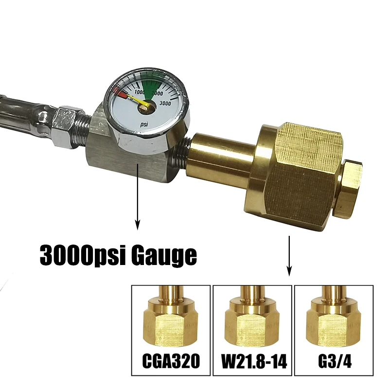 Szénsavas Víz, Patak, Hengeres Tartály CO2-Utántöltő Állomás Adapter Tömlő On/Off csatlakozó-W21..8-14 vagy CGA320 vagy G3/4 Kép 2