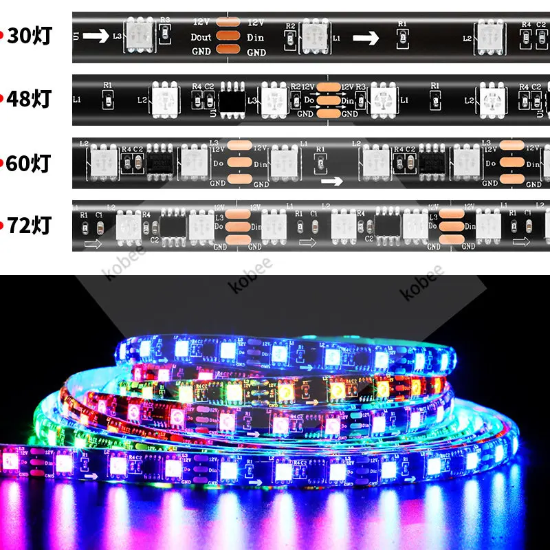 5m címezhető WS2811 LED Csík Szalag 30/48/60/72leds/m Okos 5050 RGB pixel rugalmas Fény, Bár a Külső IC IP30/65/67 Kép 3