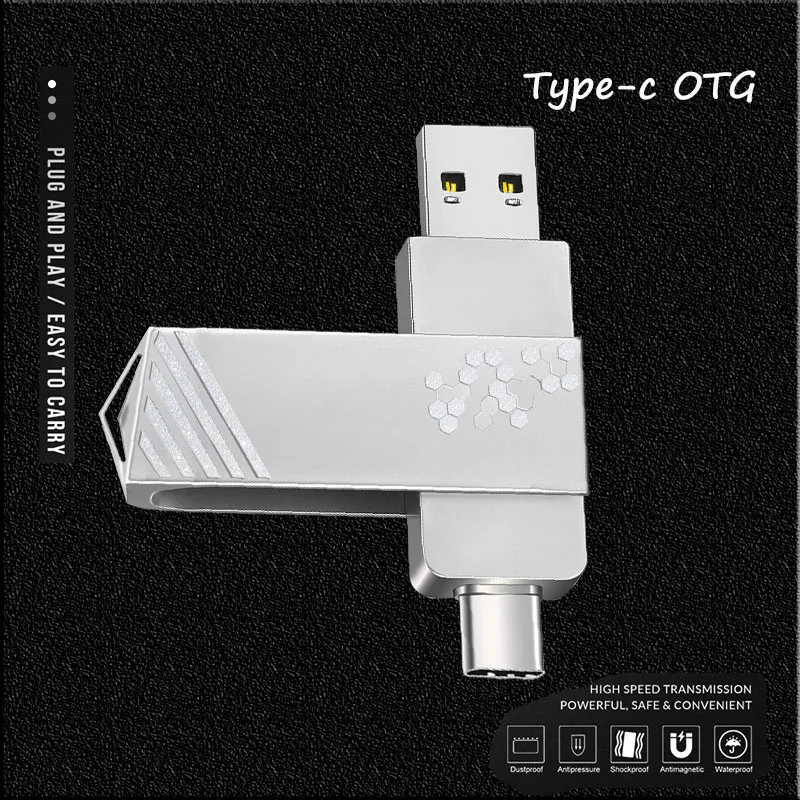 C-típusú Két-in-One USB Flash Meghajtó 64G Számítógép, Mobiltelefon Dual-az USB Flash Meghajtó Forgó Kreatív USB 2.0 Üzleti 32/128G Kép 3