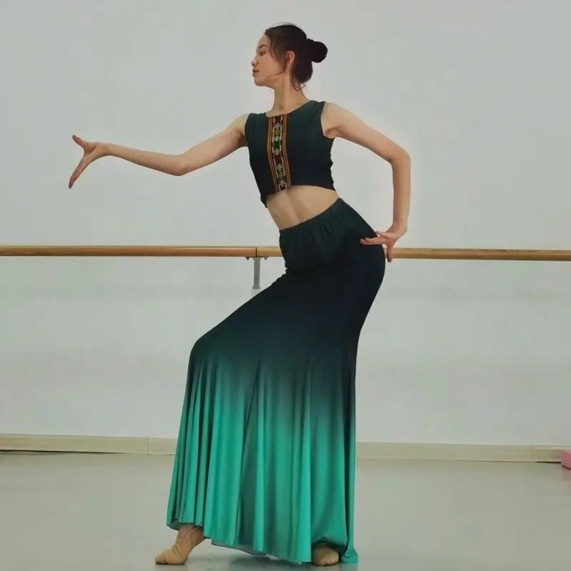 Dai nemzetiségi tánc előadás gyakorlat szoknya teljesítmény ruházat, női tánc szoknya páva tánc művészeti vizsgálat ruházat Kép 4