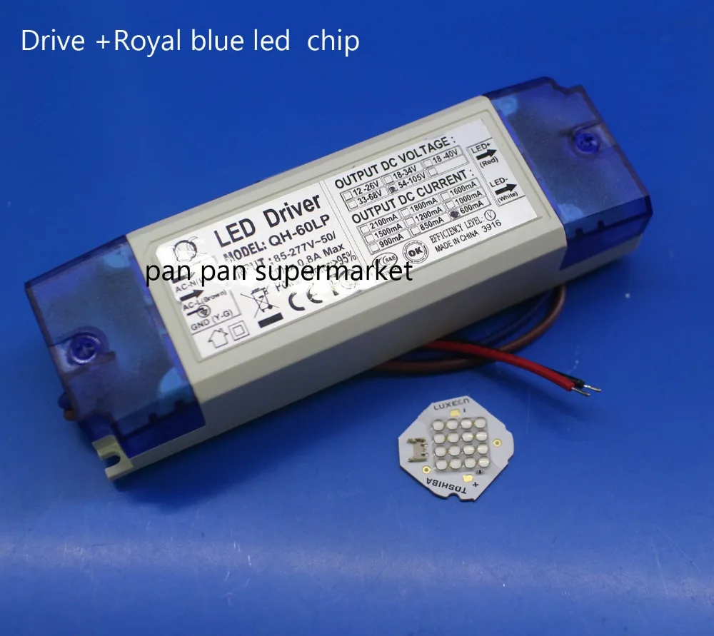 45W LUXEON Rebel ES Royal Kék 450nm High Power Led-Emitter+600mA DC54-105V High Power LED Powr Ellátási Floodlight Kép 5